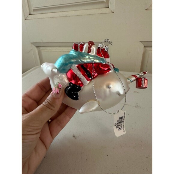 NWT Macy's Holiday Lane Glass Blown Santa Riding Narwal Christmas Ornament - Picture 3 of 4